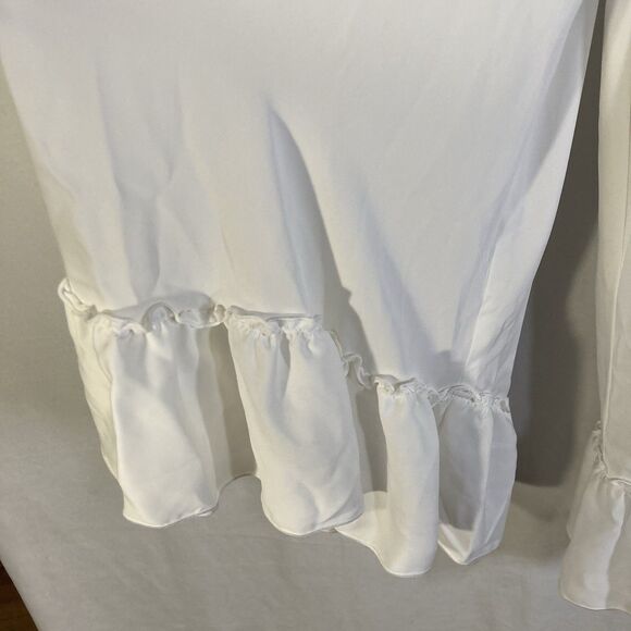 SHOW ME YOUR MUMU white one shoulder wide sleeve ruffled flounce hem top M - Picture 5 of 15
